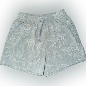 Hollister Pale Teal with embroidered palm leaves Swim Trunks, Men’s Medium